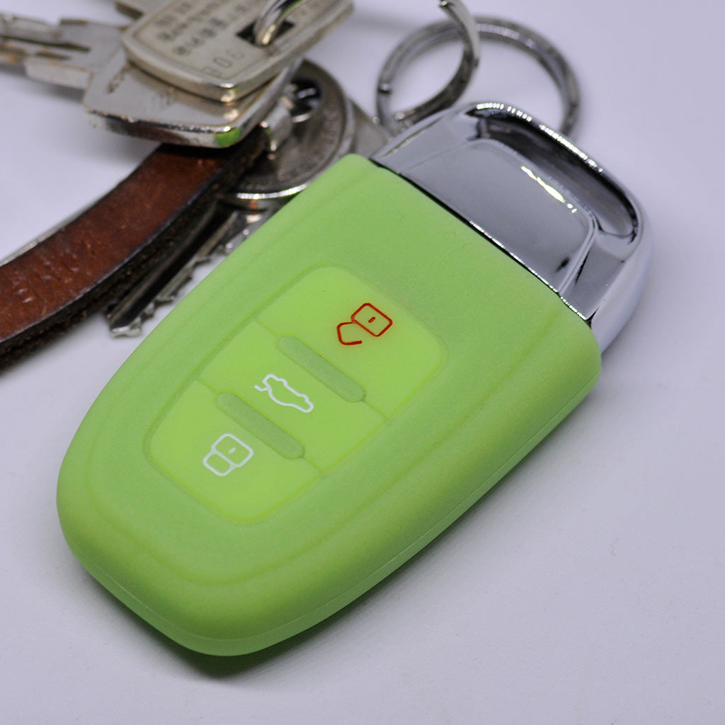 Auto Schlüssel Hülle Silikon Schutz Cover Fluoreszierend Grün kompatibel mit Audi A5 S5 A4 S4 Q3 Q5 A6 S6 R8 TT 3 Tasten KEYLESS SMARTKEY