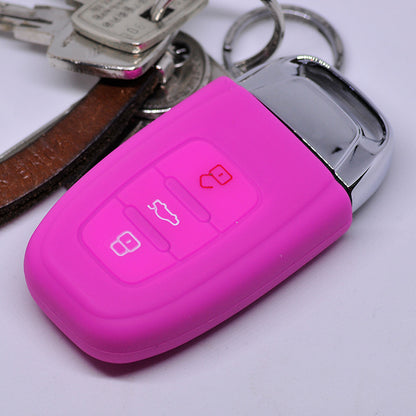 Auto Schlüssel Hülle Silikon Schutz Cover Pink kompatibel mit Audi A5 S5 A4 S4 Q3 Q5 A6 S6 R8 TT 3 Tasten KEYLESS SMARTKEY