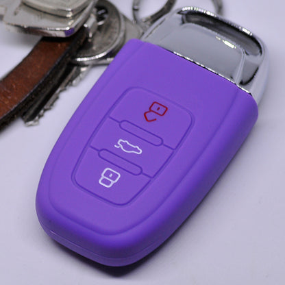 Auto Schlüssel Hülle Silikon Schutz Cover Lila kompatibel mit Audi A5 S5 A4 S4 Q3 Q5 A6 S6 R8 TT 3 Tasten KEYLESS SMARTKEY