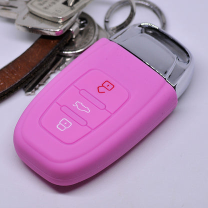 Auto Schlüssel Hülle Silikon Schutz Cover Rosa kompatibel mit Audi A5 S5 A4 S4 Q3 Q5 A6 S6 R8 TT 3 Tasten KEYLESS SMARTKEY