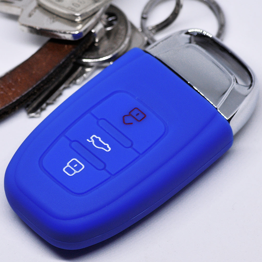 Auto Schlüssel Hülle Silikon Schutz Cover Blau kompatibel mit Audi A5 S5 A4 S4 Q3 Q5 A6 S6 R8 TT 3 Tasten KEYLESS SMARTKEY