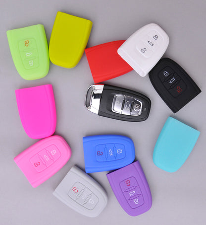 Auto Schlüssel Hülle Silikon Schutz Cover Fluoreszierend Grün kompatibel mit Audi A5 S5 A4 S4 Q3 Q5 A6 S6 R8 TT 3 Tasten KEYLESS SMARTKEY