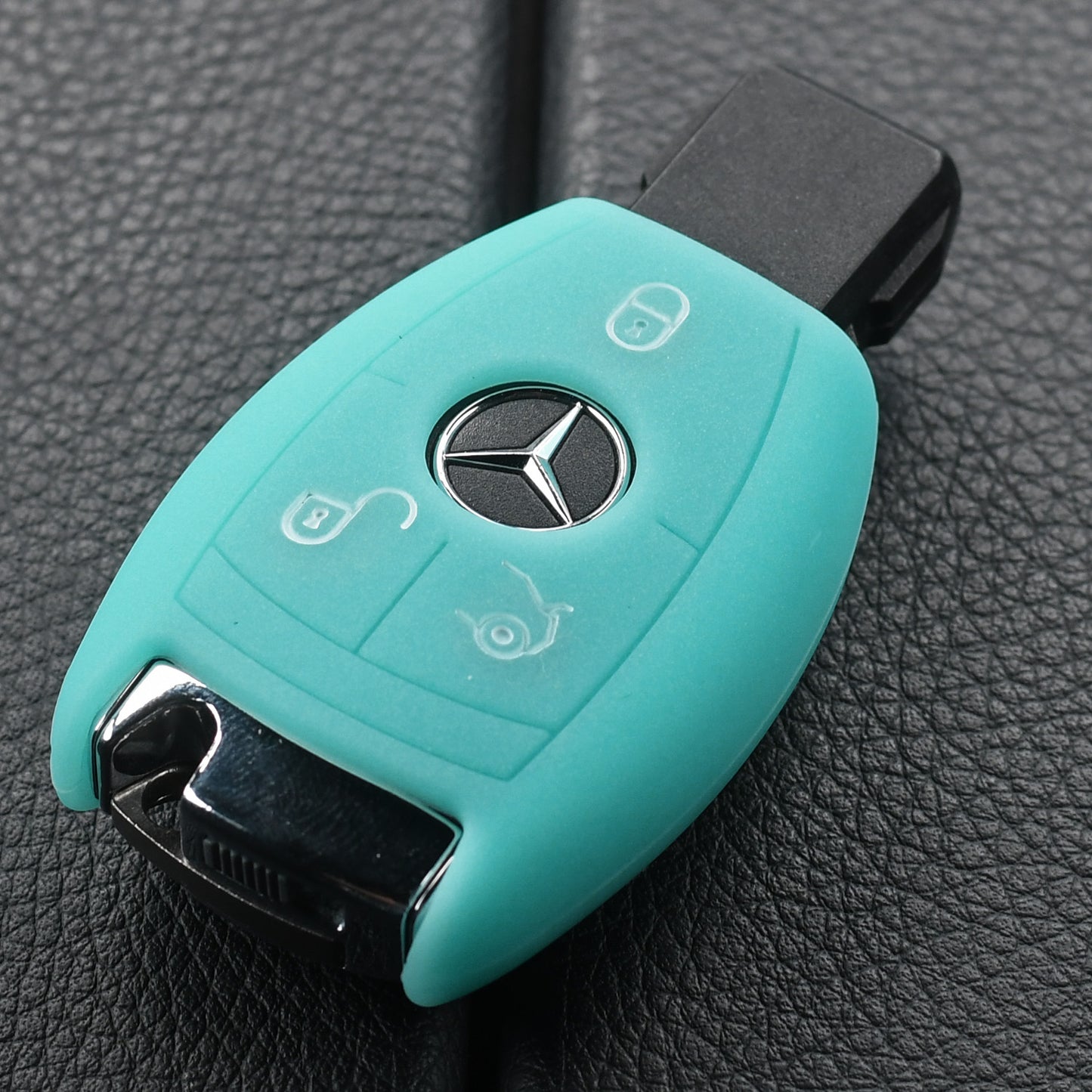 Auto Schlüssel Hülle Silikon Schutz Cover Fluoreszierend Blau kompatibel mit Mercedes Benz E-Klasse W212 S212 C207 A207 CLS CLA 117 B-Klasse W242 W246 A-Klasse W176 S-Klasse W221 W222 V-Klasse W447 3 Tasten Smartkey