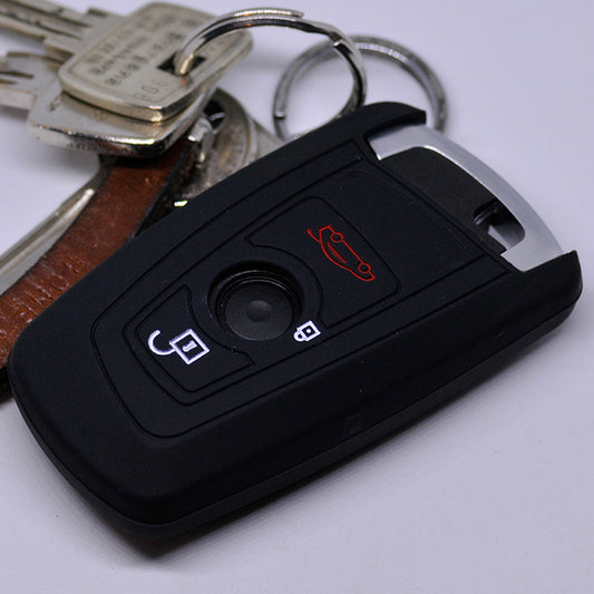 Auto Schlüssel Hülle Silikon Schutz Cover Schwarz kompatibel mit BMW F20 F13 F30 F31 F32 F33 F22 1er 2er 3er 4er F10 F25 F07 F11 3 Tasten KEYLESS SMARTKEY