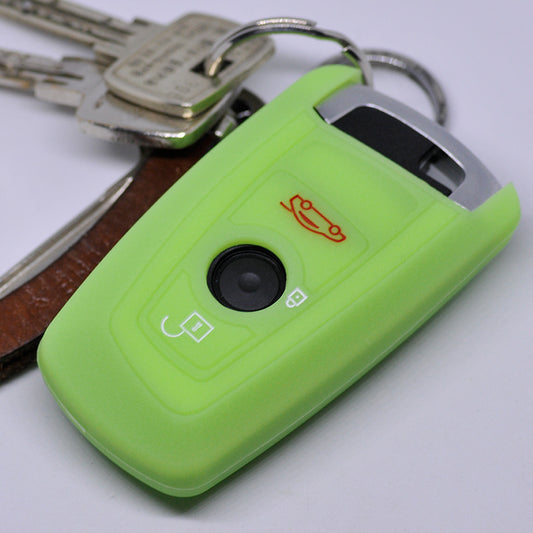 Auto Schlüssel Hülle Silikon Schutz Cover Fluoreszierend Grün kompatibel mit BMW F20 F13 F30 F31 F32 F33 F22 1er 2er 3er 4er F10 F25 F07 F11 3 Tasten KEYLESS SMARTKEY