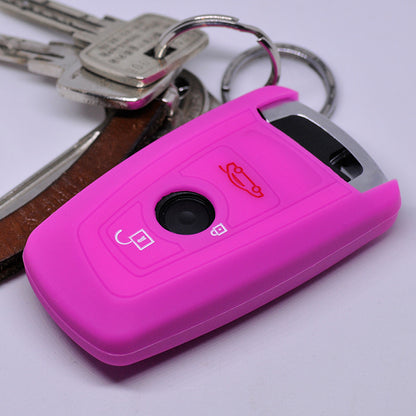 Auto Schlüssel Hülle Silikon Schutz Cover Pink kompatibel mit BMW F20 F13 F30 F31 F32 F33 F22 1er 2er 3er 4er F10 F25 F07 F11 3 Tasten KEYLESS SMARTKEY