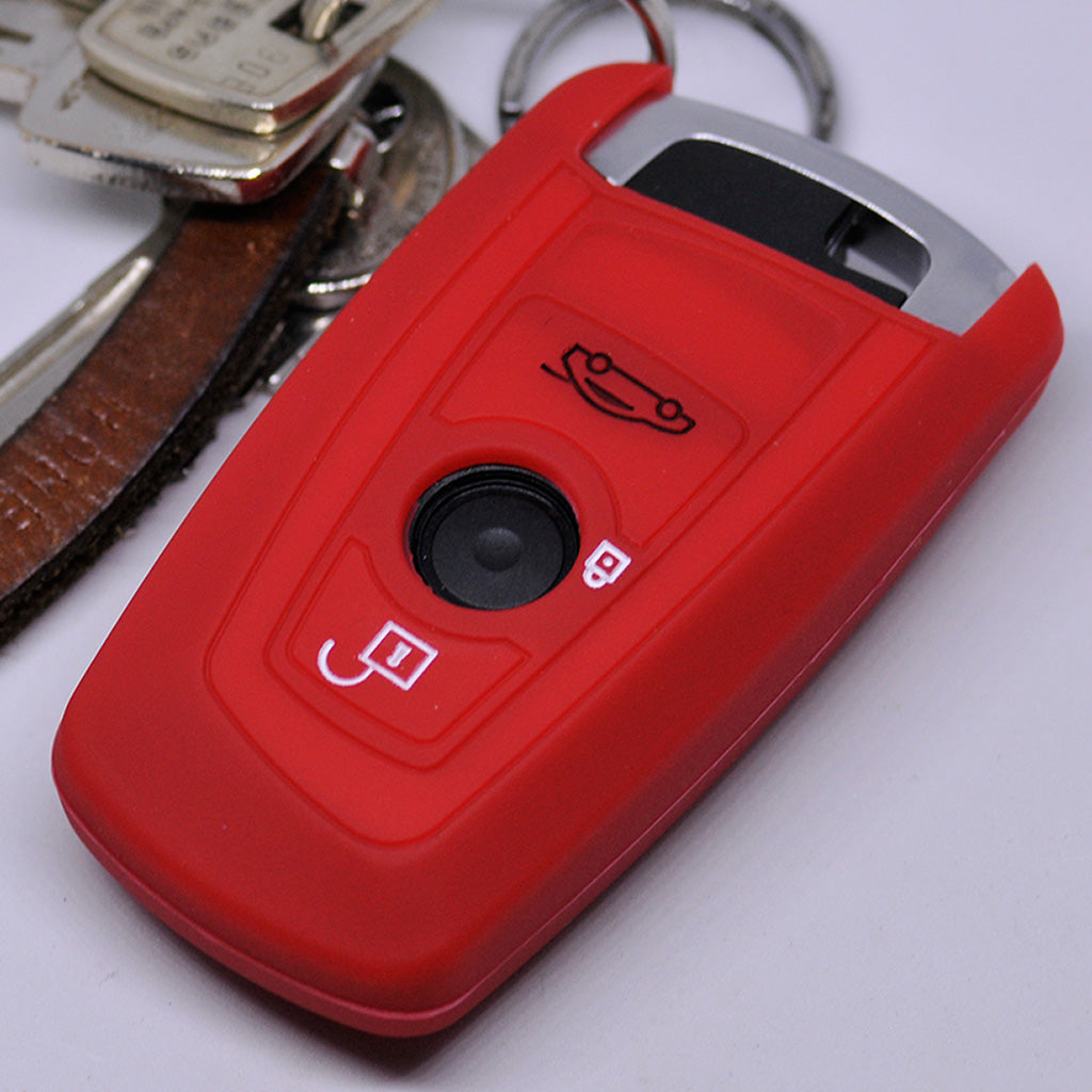 Auto Schlüssel Hülle Silikon Schutz Cover Rot kompatibel mit BMW F20 F13 F30 F31 F32 F33 F22 1er 2er 3er 4er F10 F25 F07 F11 3 Tasten KEYLESS SMARTKEY