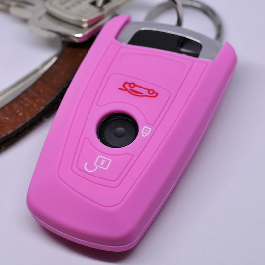 Auto Schlüssel Hülle Silikon Schutz Cover Rosa kompatibel mit BMW F20 F13 F30 F31 F32 F33 F22 1er 2er 3er 4er F10 F25 F07 F11 3 Tasten KEYLESS SMARTKEY