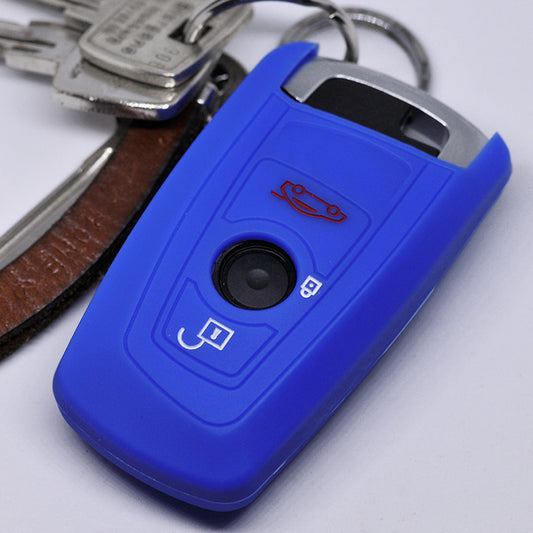 Auto Schlüssel Hülle Silikon Schutz Cover Blau kompatibel mit BMW F20 F13 F30 F31 F32 F33 F22 1er 2er 3er 4er F10 F25 F07 F11 3 Tasten KEYLESS SMARTKEY