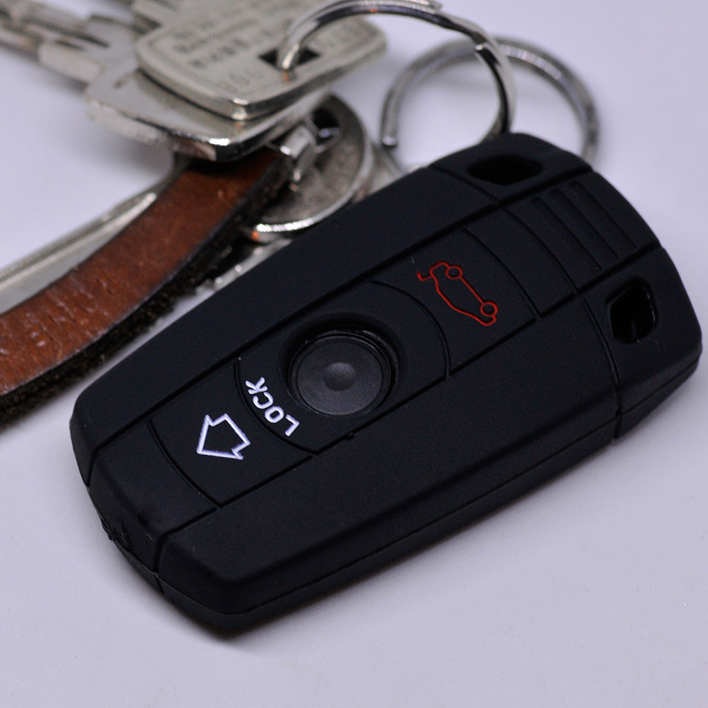 Auto Schlüssel Hülle Silikon Schutz Cover Schwarz kompatibel mit BMW E90 E91 Z4 E87 E60 1er E81 E82 E87 E88 ab 08 5er 6er E71 E72 Z4 E89 3 Tasten KEYLESS SMARTKEY