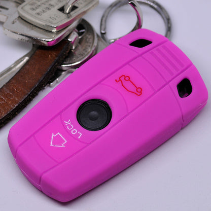 Auto Schlüssel Hülle Silikon Schutz Cover Pink kompatibel mit BMW E90 E91 Z4 E87 E60 1er E81 E82 E87 E88 ab 08 5er 6er E71 E72 Z4 E89 3 Tasten KEYLESS SMARTKEY