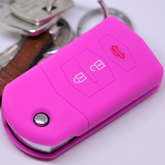 Auto Schlüssel Hülle Silikon Schutz Cover Pink kompatibel mit Mazda CX-5 2 3 4 5 6 RX-8 3 Tasten Klappschlüssel