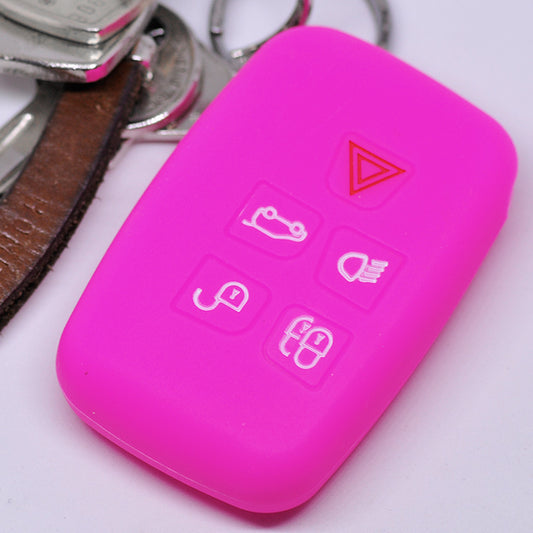 Auto Schlüssel Hülle Silikon Schutz Cover Pink kompatibel mit Land Rover Discovery IV Range Rover Sport Evoque 2009-2017 5 Tasten KEYLESS SMARTKEY