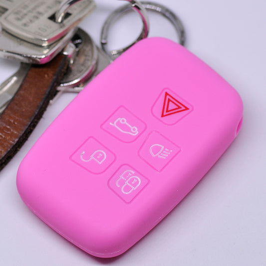 Auto Schlüssel Hülle Silikon Schutz Cover Rosa kompatibel mit Land Rover Discovery IV Range Rover Sport Evoque 2009-2017 5 Tasten KEYLESS SMARTKEY