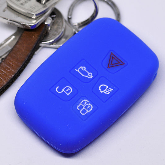 Auto Schlüssel Hülle Silikon Schutz Cover Blau kompatibel mit Land Rover Discovery IV Range Rover Sport Evoque 2009-2017 5 Tasten KEYLESS SMARTKEY