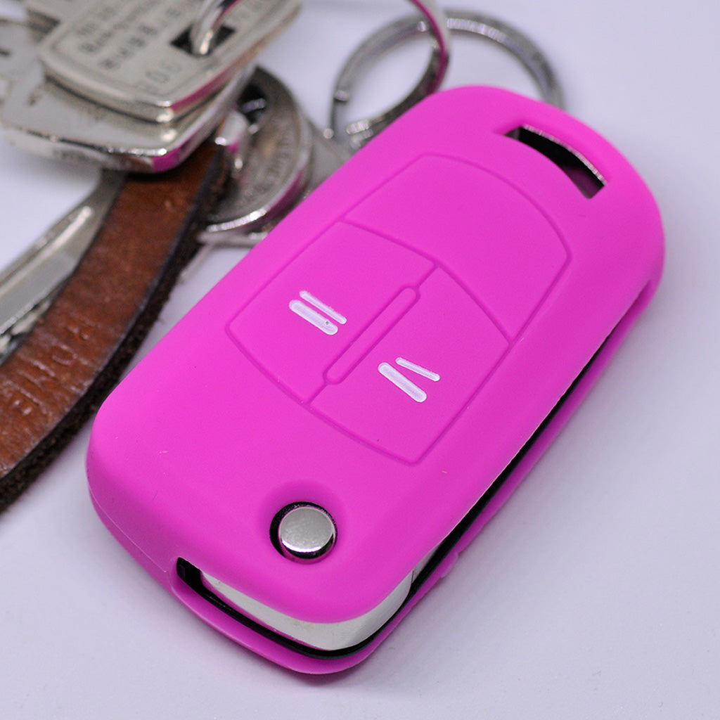 Auto Schlüssel Hülle Silikon Schutz Cover Pink kompatibel mit OPEL Astra Vectra Corsa Zafira Signum bis 2008 2 Tasten Klappschlüssel