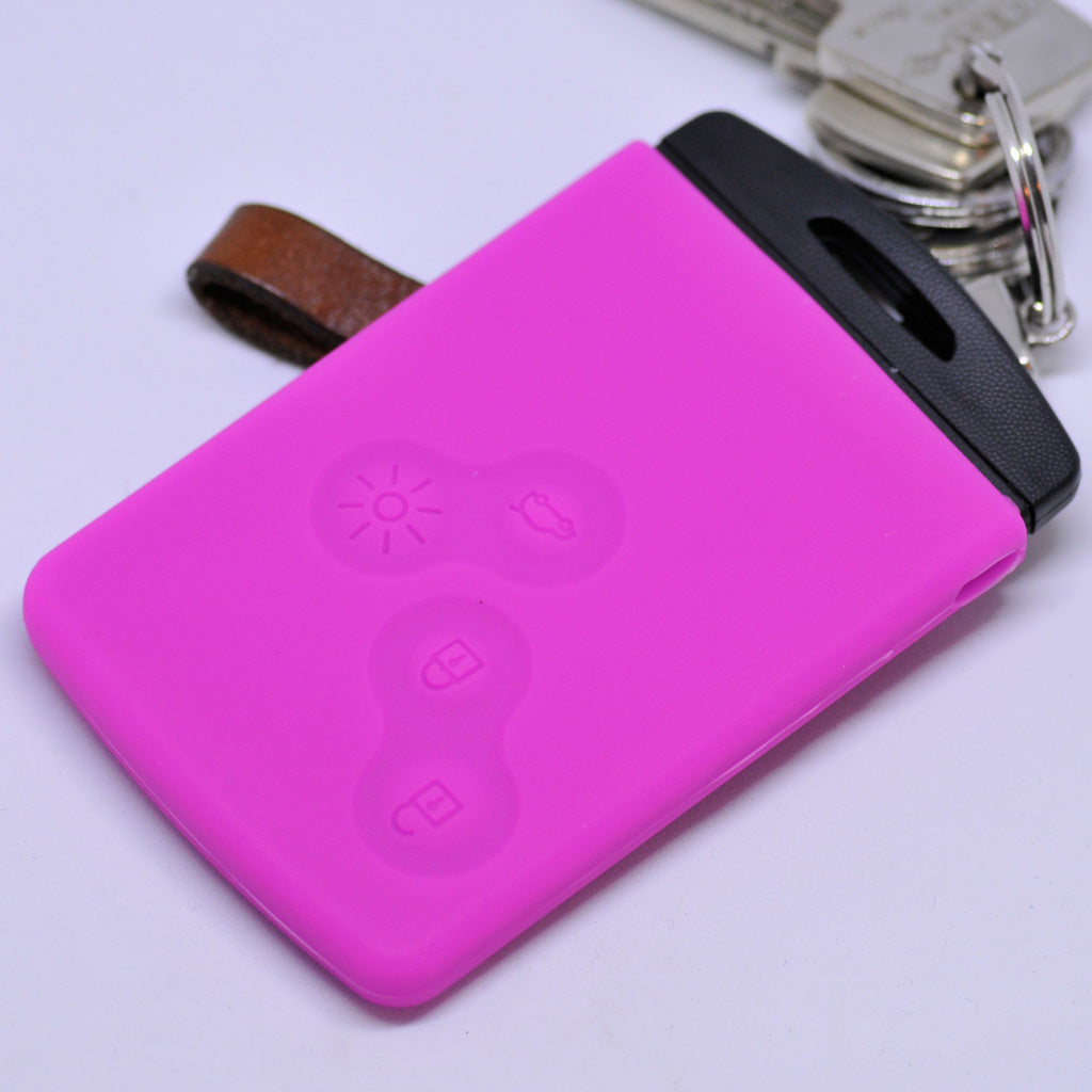 Auto Schlüssel Hülle Silikon Schutz Cover Pink kompatibel mit Renault Captur Clio Grand Scenic ZOE Schlüsselkarte 4 Tasten KEYLESS SMARTKEY