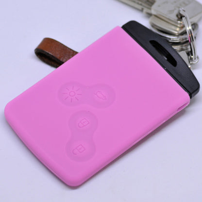 Auto Schlüssel Hülle Silikon Schutz Cover Rosa kompatibel mit Renault Captur Clio Grand Scenic ZOE Schlüsselkarte 4 Tasten KEYLESS SMARTKEY