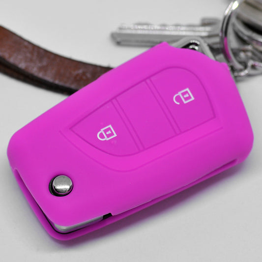 Auto Schlüssel Hülle Silikon Schutz Cover Pink kompatibel mit Toyota Aygo Citroen C1 Peugeot 108 2 Tasten Klappschlüssel