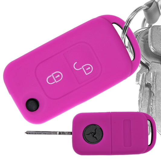 Auto Schlüssel Hülle Silikon Schutz Cover Pink kompatibel mit Mercedes Benz SLK A-Klasse R170 W168 2 Tasten Klappschlüssel