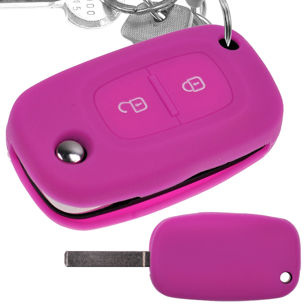 Auto Schlüssel Hülle Silikon Schutz Cover Pink kompatibel mit Renault Kangoo Smart Forfour Clio III Wind Modus Logan Modus Twingo Mercedes Benz Citan 2 Tasten Klappschlüssel