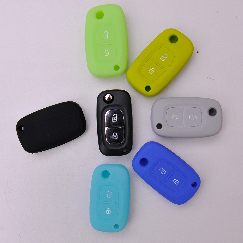 Auto Schlüssel Hülle Silikon Schutz Cover Fluoreszierend Grün kompatibel mit Renault Kangoo Smart Forfour Clio III Wind Modus Logan Modus Twingo Mercedes Benz Citan 2 Tasten Klappschlüssel