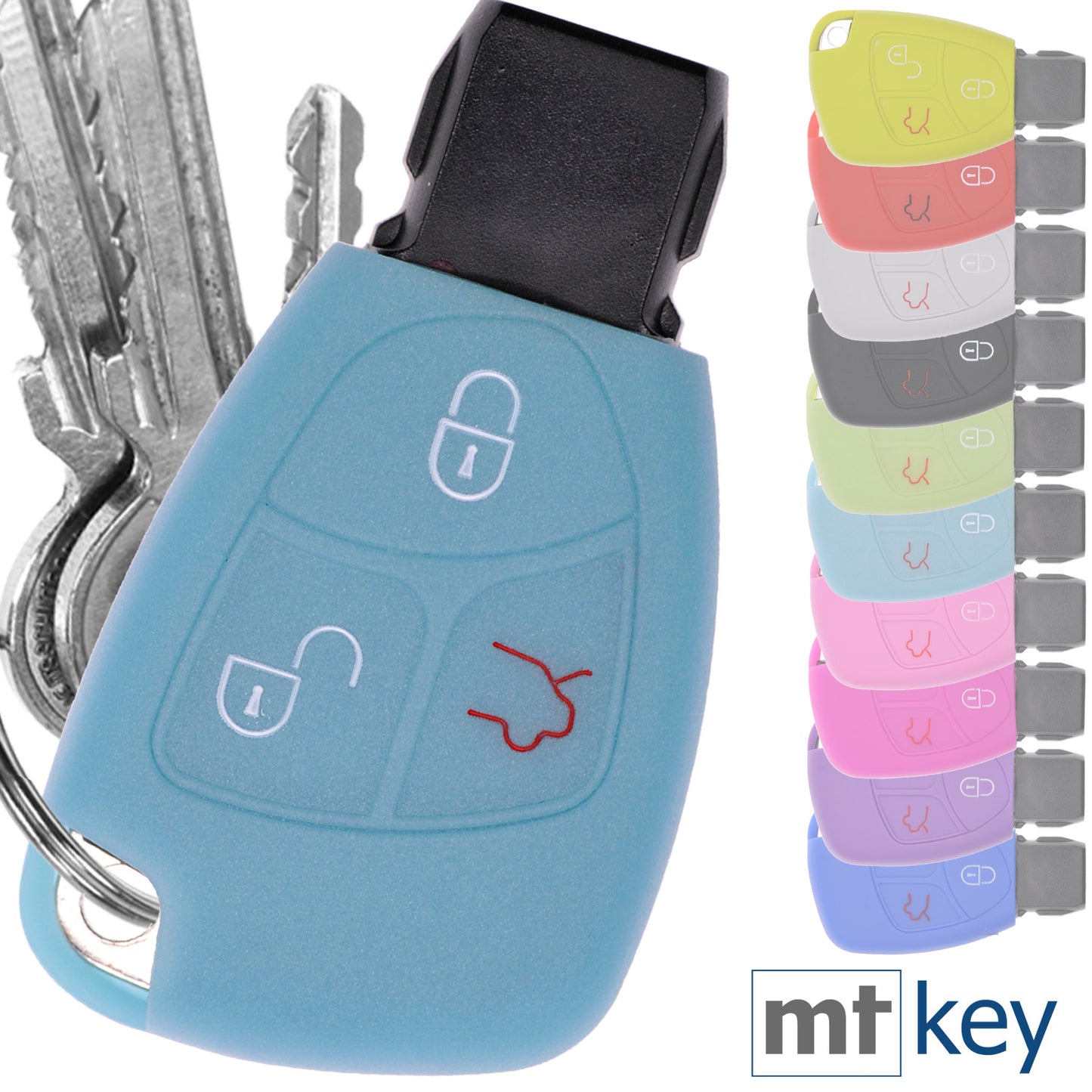 Auto Schlüssel Hülle Silikon Schutz Cover Fluoreszierend Blau kompatibel mit Mercedes Benz W204 W245 S203 A209 C-Klasse CLK SLK W211 W203 W169 Zünschlüssel 3 Tasten Smartkey