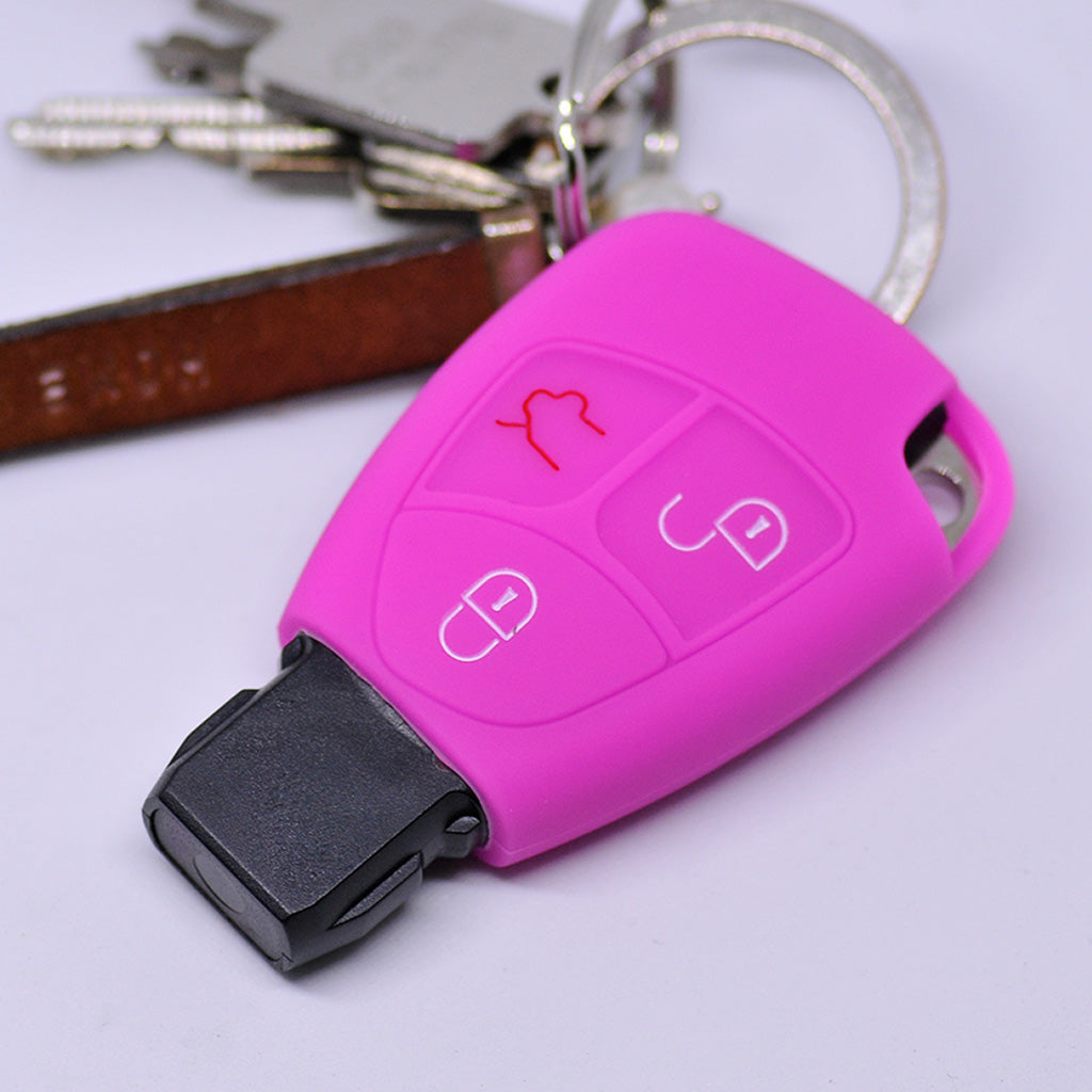 Auto Schlüssel Hülle Silikon Schutz Cover Pink kompatibel mit Mercedes Benz W204 W245 S203 A209 C-Klasse CLK SLK W211 W203 W169 Zünschlüssel 3 Tasten Smartkey