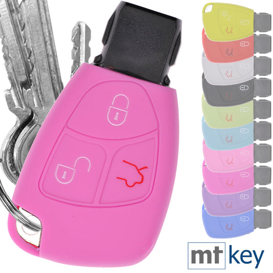 Auto Schlüssel Hülle Silikon Schutz Cover Rosa kompatibel mit Mercedes Benz W204 W245 S203 A209 C-Klasse CLK SLK W211 W203 W169 Zünschlüssel 3 Tasten Smartkey