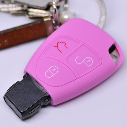 Auto Schlüssel Hülle Silikon Schutz Cover Rosa kompatibel mit Mercedes Benz W204 W245 S203 A209 C-Klasse CLK SLK W211 W203 W169 Zünschlüssel 3 Tasten Smartkey