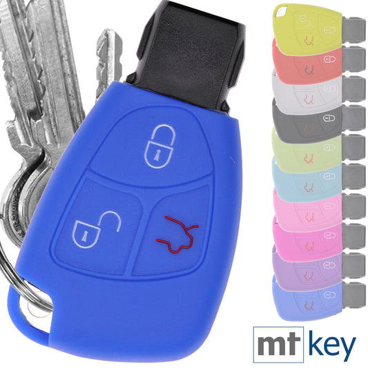 Auto Schlüssel Hülle Silikon Schutz Cover Blau kompatibel mit Mercedes Benz W204 W245 S203 A209 C-Klasse CLK SLK W211 W203 W169 Zünschlüssel 3 Tasten Smartkey