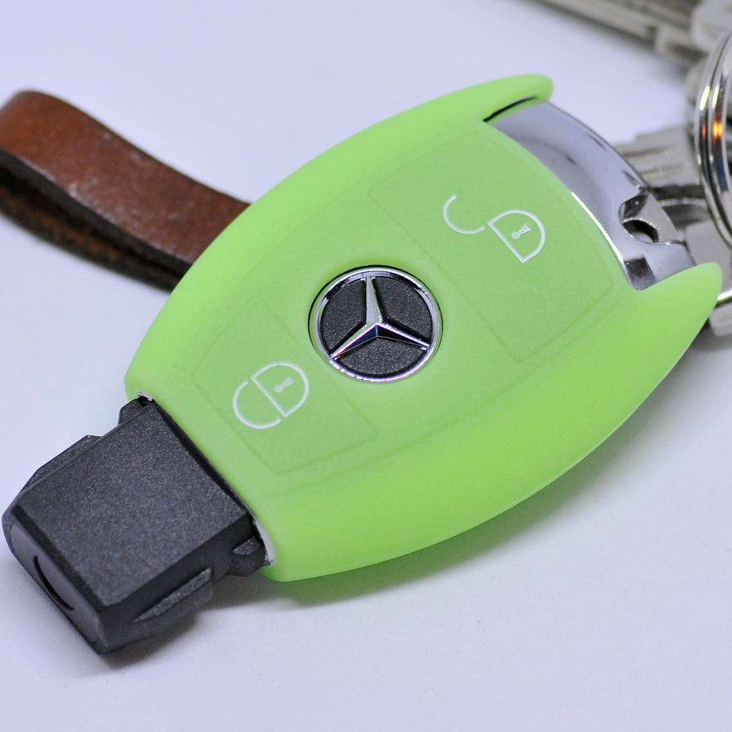 Auto Schlüssel Hülle Silikon Schutz Cover Fluoreszierend Grün kompatibel mit Mercedes Benz Sprinter W906 E C-Klasse 2 Tasten Smartkey