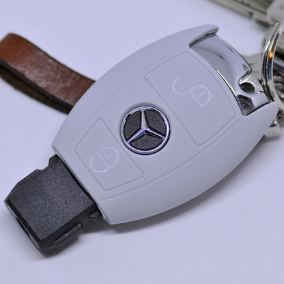 Auto Schlüssel Hülle Silikon Schutz Cover Grau kompatibel mit Mercedes Benz Sprinter W906 E C-Klasse 2 Tasten Smartkey