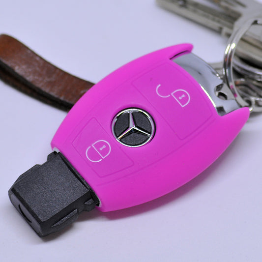 Auto Schlüssel Hülle Silikon Schutz Cover Pink kompatibel mit Mercedes Benz Sprinter W906 E C-Klasse 2 Tasten Smartkey