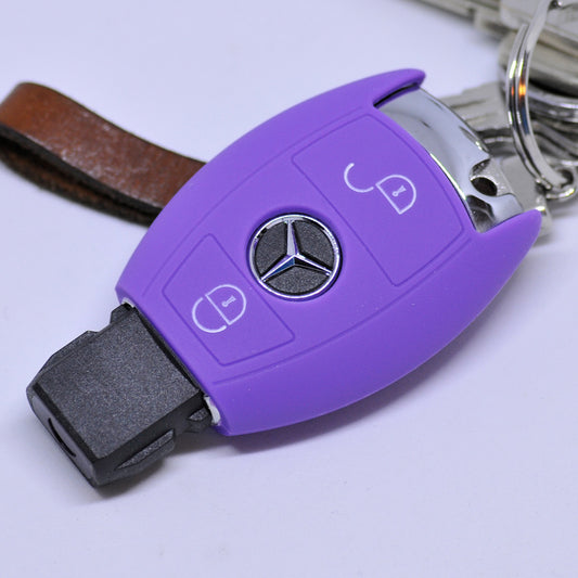 Auto Schlüssel Hülle Silikon Schutz Cover Lila kompatibel mit Mercedes Benz Sprinter W906 E C-Klasse 2 Tasten Smartkey