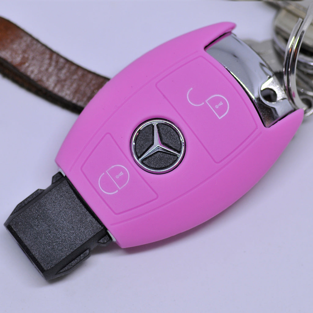 Auto Schlüssel Hülle Silikon Schutz Cover Rosa kompatibel mit Mercedes Benz Sprinter W906 E C-Klasse 2 Tasten Smartkey