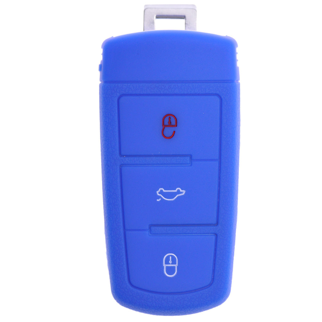 Auto Schlüssel Hülle Silikon Schutz Cover Blau kompatibel mit VW Passat CC B6 3C B7 3 Tasten KEYLESS SMARTKEY