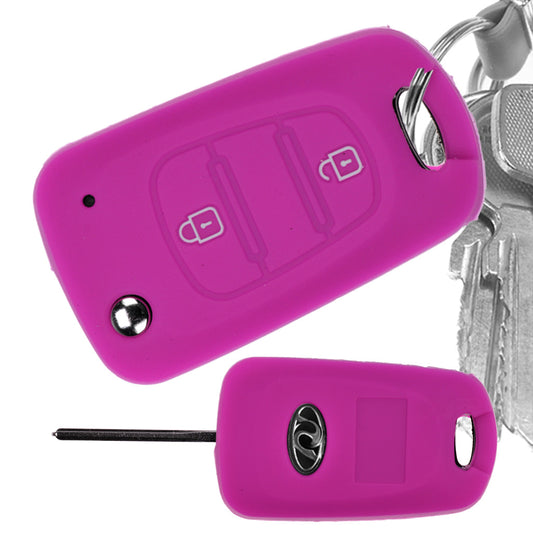 Auto Schlüssel Hülle Silikon Schutz Cover Pink kompatibel mit Kia Picanto Rio Sportage Hyundai Elantra Accent 2 Tasten Klappschlüssel