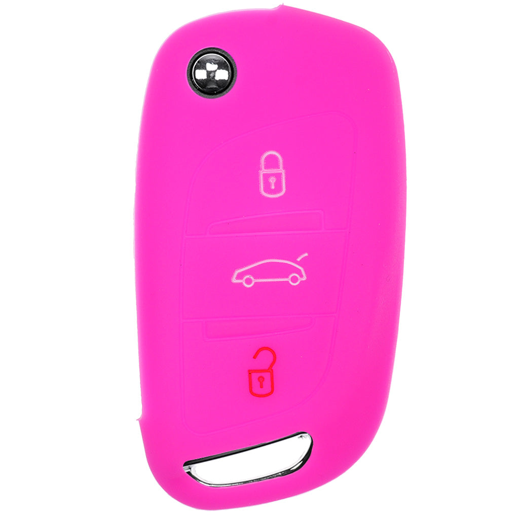 Auto Schlüssel Hülle Silikon Schutz Cover Pink kompatibel mit Citroen Berlingo C4 DS3 DS4 DS5 DS6 3 Tasten Klappschlüssel