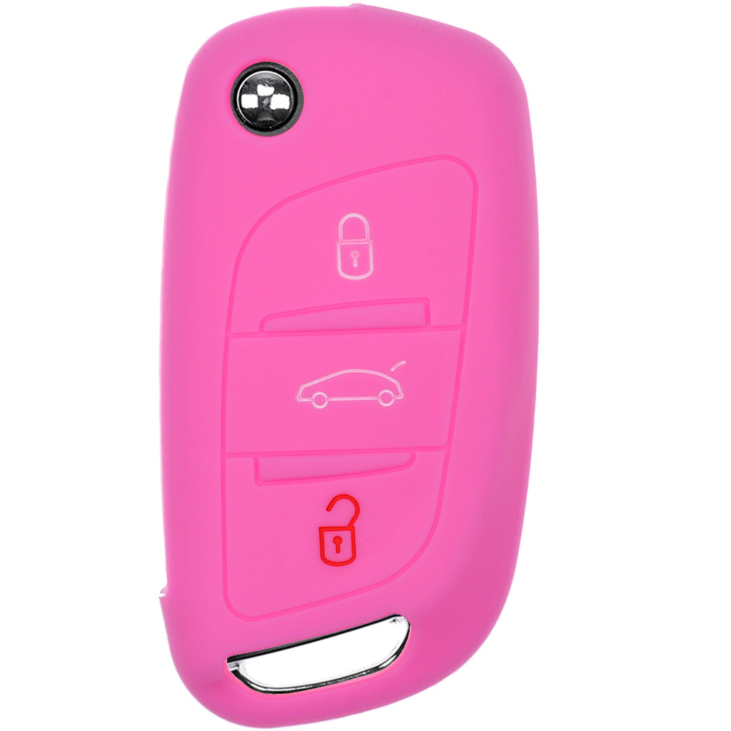 Auto Schlüssel Hülle Silikon Schutz Cover Rosa kompatibel mit Citroen Berlingo C4 DS3 DS4 DS5 DS6 3 Tasten Klappschlüssel