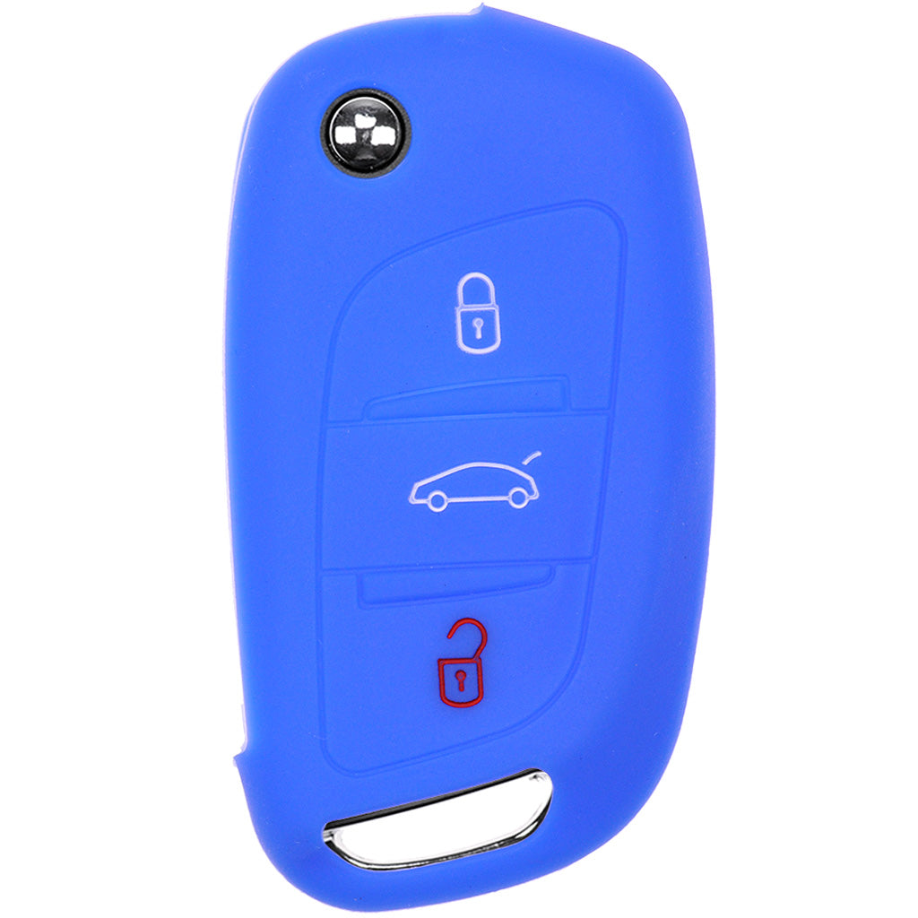 Auto Schlüssel Hülle Silikon Schutz Cover Blau kompatibel mit Citroen Berlingo C4 DS3 DS4 DS5 DS6 3 Tasten Klappschlüssel