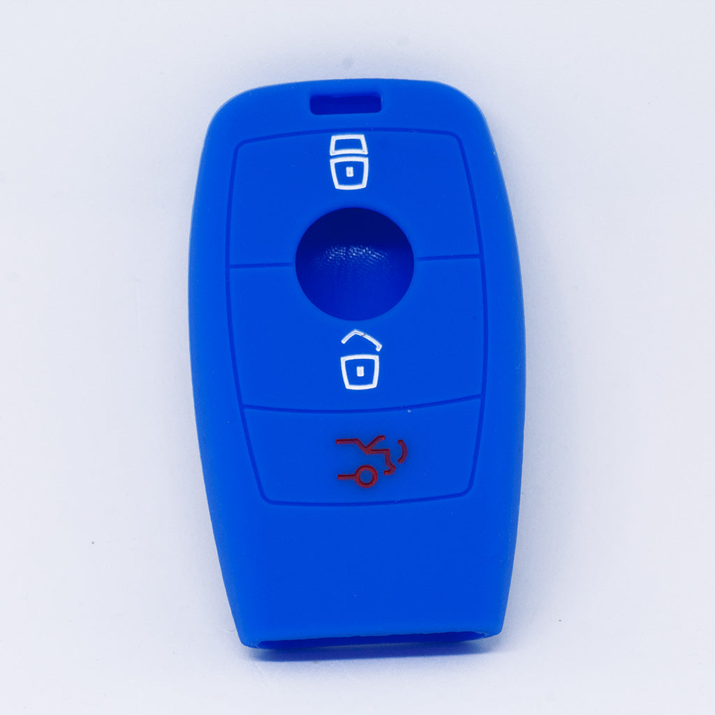 Auto Schlüssel Hülle Silikon Schutz Cover Blau kompatibel mit Mercedes Benz E-Klasse W213 S213 C238 A238 3 Tasten KEYLESS SMARTKEY