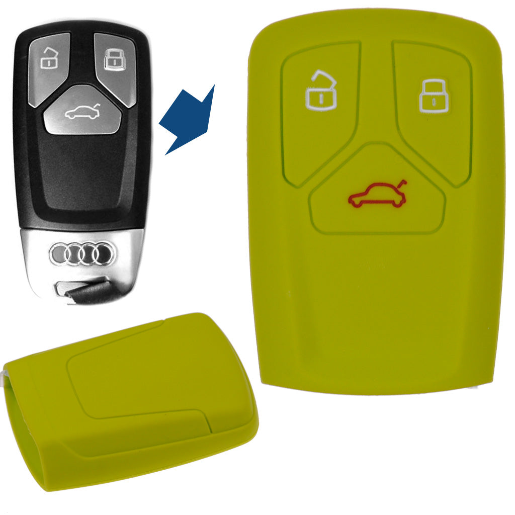 Auto Schlüssel Hülle Silikon Schutz Cover Apfelgrün kompatibel mit Audi A4 S4 Q7 Q5 TT RS A5 S5 3 Tasten KEYLESS SMARTKEY