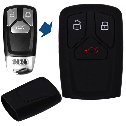 Auto Schlüssel Hülle Silikon Schutz Cover Schwarz kompatibel mit Audi A4 S4 Q7 Q5 TT RS A5 S5 3 Tasten KEYLESS SMARTKEY