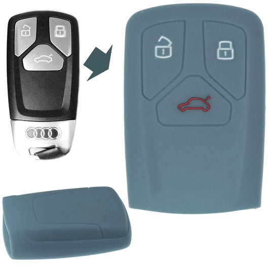 Auto Schlüssel Hülle Silikon Schutz Cover Dunkelgrau kompatibel mit Audi A4 S4 Q7 Q5 TT RS A5 S5 3 Tasten KEYLESS SMARTKEY