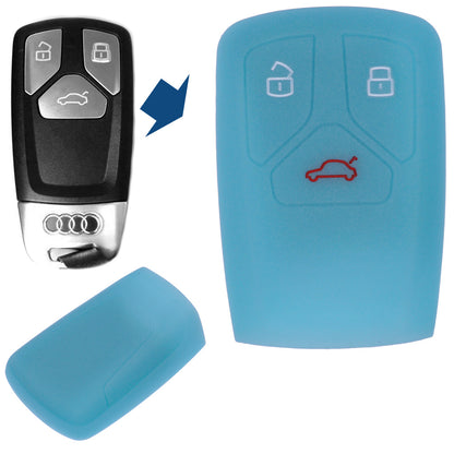 Auto Schlüssel Hülle Silikon Schutz Cover Fluoreszierend Blau kompatibel mit Audi A4 S4 Q7 Q5 TT RS A5 S5 3 Tasten KEYLESS SMARTKEY