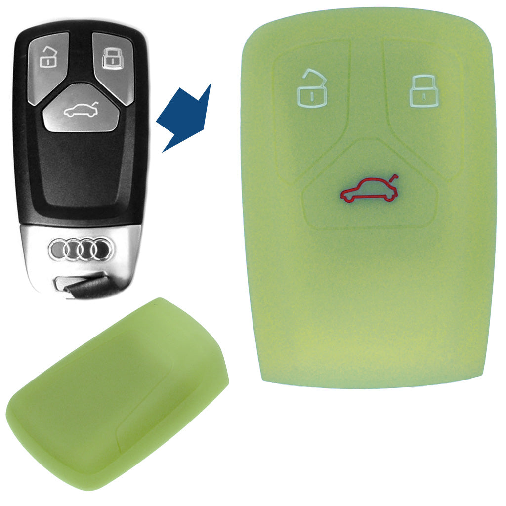 Auto Schlüssel Hülle Silikon Schutz Cover Fluoreszierend Grün kompatibel mit Audi A4 S4 Q7 Q5 TT RS A5 S5 3 Tasten KEYLESS SMARTKEY