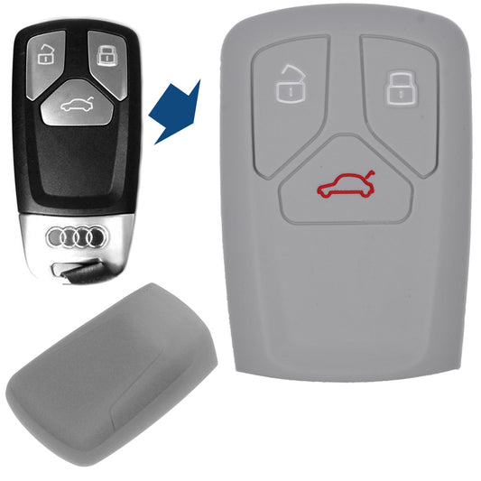 Auto Schlüssel Hülle Silikon Schutz Cover Grau kompatibel mit Audi A4 S4 Q7 Q5 TT RS A5 S5 3 Tasten KEYLESS SMARTKEY