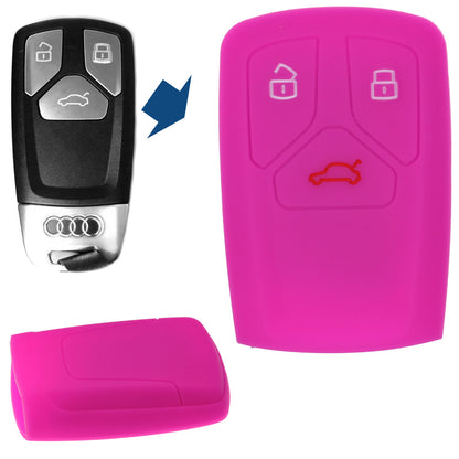 Auto Schlüssel Hülle Silikon Schutz Cover Pink kompatibel mit Audi A4 S4 Q7 Q5 TT RS A5 S5 3 Tasten KEYLESS SMARTKEY