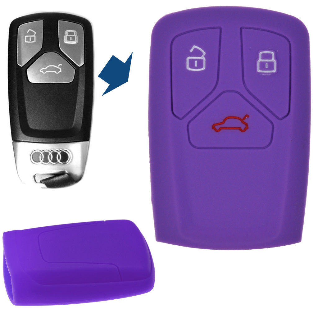 Auto Schlüssel Hülle Silikon Schutz Cover Lila kompatibel mit Audi A4 S4 Q7 Q5 TT RS A5 S5 3 Tasten KEYLESS SMARTKEY